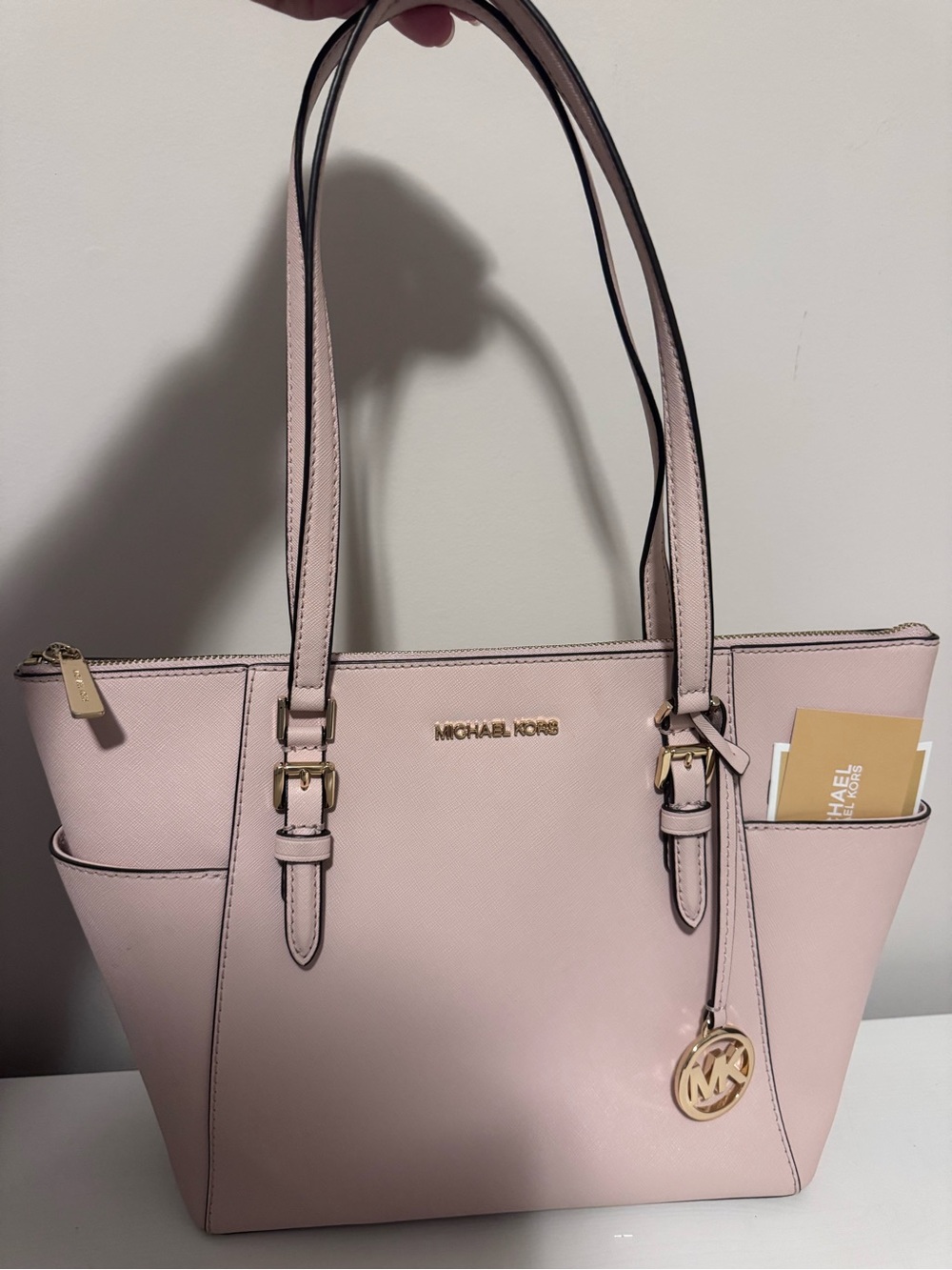 Michael Kors Jet Set Top-Zip Tote Pink Saffiano Leather with tag & card $298 ret